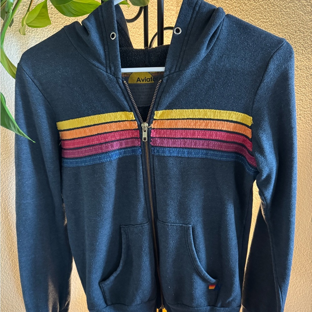 Aviator Nation Kids' Dark Blue Jacket with Colorful Stripes
